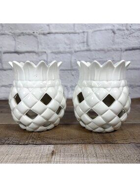 Bath & Body Works Pair Ceramic Pineapple Set Of 2 Candle Holders Oil Wax Warmer